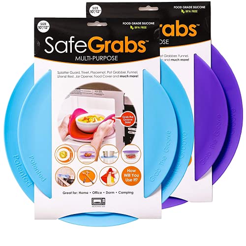 Safe Grabs 2 Color Bundle: Original Multi-Purpose Silicone Microwave Mat | As Seen on Shark Tank, GMA & The View (BPA Free, Heat Resistant, Dishwasher Safe),Blue & Purple Safe Grabs 2 Color Bundle: Original Multi-Purpose Silicone Microwave Mat | As Seen on Shark Tank, GMA & The View (BPA Free, Heat Resistant, Dishwasher Safe),Blue & Purple