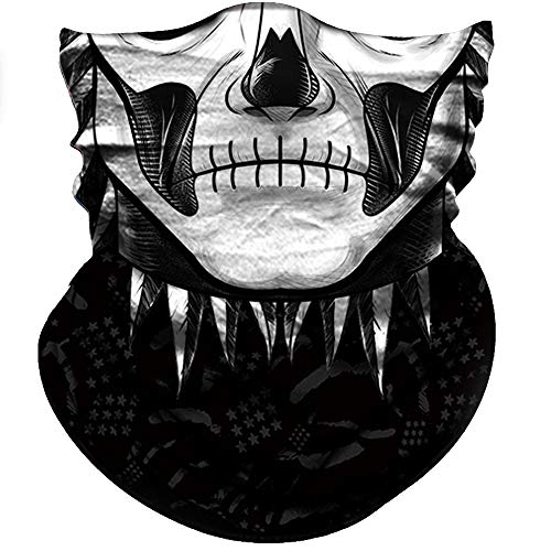 Obacle Motorcycle Face Mask Sun UV Dust Wind Protection Durable Tube Mask Seamless Bandana Skeleton Face Mask for Men Women Bike Riding Cycling Biker Fishing Outdoor Festival (Sewing Lip Skull)