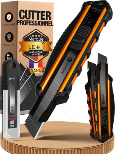 Set de 3x Cutter Professionnel ToolTopia – Cuttermessen Robustes & Cutters de Précision avec 10 Lames SK5 – Cutter 18 mm Polyvalent pour Artisans & Bricoleurs
