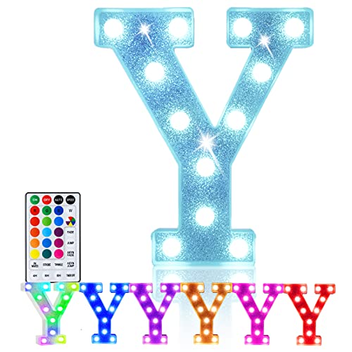 Pooqla Letras coloridas iluminadas con control remoto, luces LED RGB de marquesina, letreros iluminados alimentados por pilas, regalo de Navidad, cumpleaños, hogar, dormitorio, boda, fiesta