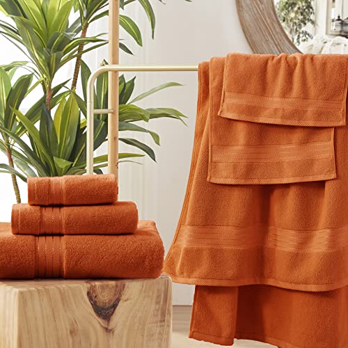 Cozyart Orange Bath Towels Set For Bathroom Turkish Cotton Thick Soft Absorbent Durable 650 Gsm Towel Set Of 6, 2 Large Bath Towels, 2 Hand Towels, 2 Washclothes #TOP4