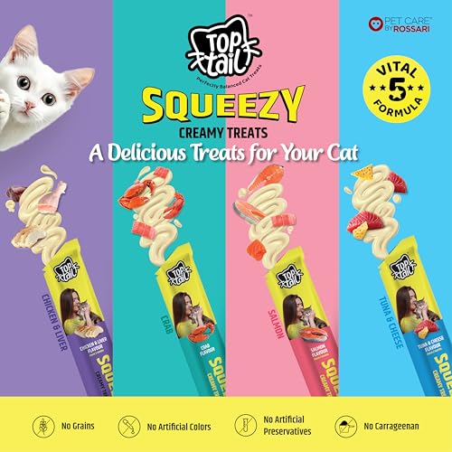 Image of Squeezy Creamy Treats for Cat | Crab Flavour | 60 Grams (12g x 5 Sachets) | Creamy Lickable Treats for Cats, Rich in Omega-3 & 6 Fatty Acids