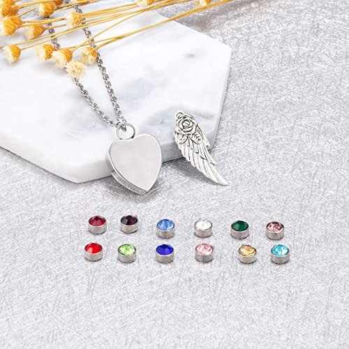 Ashes Keepsake Necklace, Stainless Steel Necklaces Rolo Heart Electrocardiogram Birthstone Wing I Love You Forever Grandpa Cremation Jewelry4