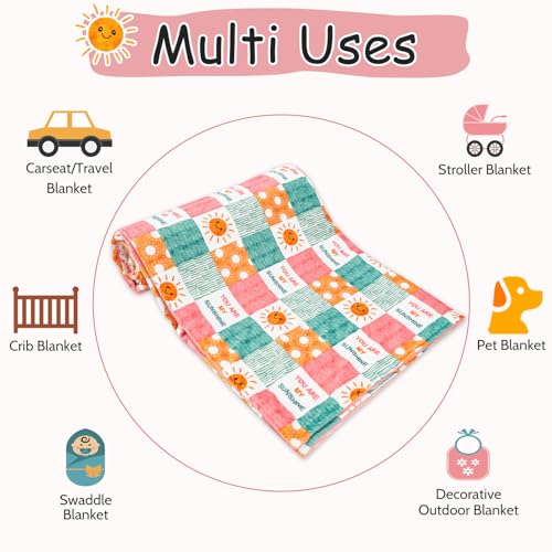 Image of Baby Blanket for Girls, Super Soft Double Layer Mink Blankets with Dotted Backing, Sun Smile Toddler Newborn Nursery Bed Blanket, You are My Sunshine Print Throw Blanket, 50 X 60 Inches