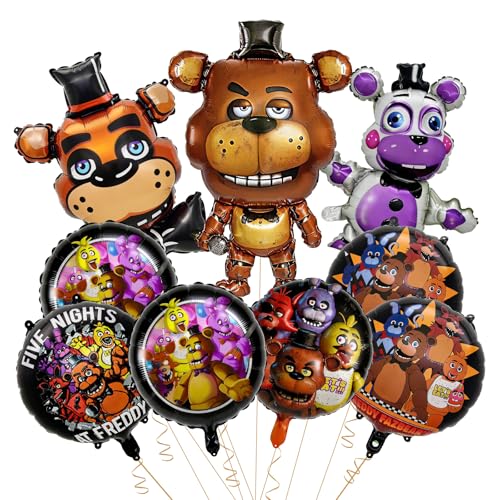 5 Nights Birthday Decorations Freddys Party Decorations include 9pcs Foil Balloons for Teens Kids Adults Party Decor
