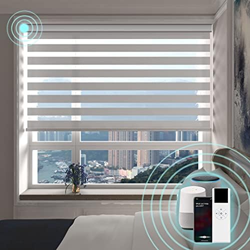 HILADUO Motorized Zebra Blinds Customized Colors and Sizes Light Filtering Privacy Window Roller Shade with Built-in Zigbee Battery Motor Aluminum Valance Styles Zebra Shade for Smart Home Office