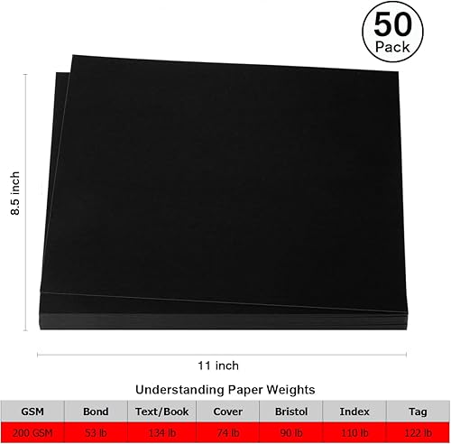 Miniatura 2 de 50 piezas de cartulina negra de 8.5 x 11 pulgadas, hojas de cartulina pesadas, papel de invitación en blanco, tarjetas de felicitación imprimibles,
