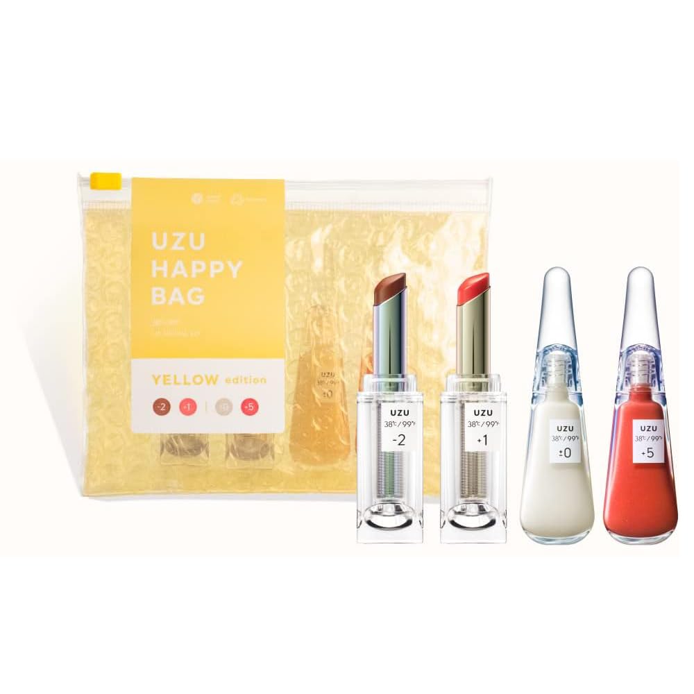 UZU by FLOWFUSHI Happy Bag (YELLOW EDition) 38°C/99°F UZU Lip Series Luxurious 4-Piece Set, Maximum Total Value of 8,360 Yen Lipstick, Glossy, Lip Care, Lactic Acid Bacteria, Unscented, Made in Japan