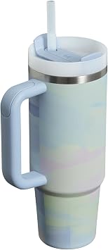 STANLEY Quencher H2.0 FlowState - Vaso de acero inoxidable aislado al vacío, con tapa y popote, vaso para agua, té helado o café, arcoíris frío Cool Serene Brushstroke, 890 ml