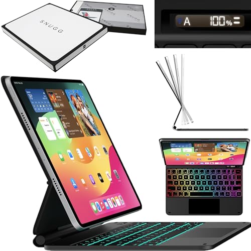 Snugg iPad Pro 11 �P�[�X �L�[�{�[�h�t�� (M5/M4) Apple Pencil�z���_�[&���C�u�o�b�e���[�f�B�X�v���C�t�� - Bluetooth �o�b�N���C�g�}�W�b�N iPad 11�p �L�[�{�[�h�t��