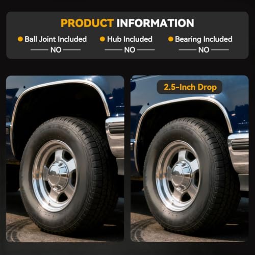 2.5" Drop Spindles, Front Lowering Suspension Knuckle Kit Compatible with 1963-1970 Chevy C10 w/Disc Brakes 2WD Only, Pickup, Panel Truck, Suburban, # M0117K35-1 M0117K35-2 by Diulietu - Image 6