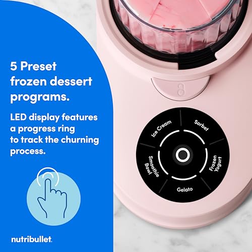 Image of nutribullet Chill Ice Cream Maker, for Gelato, Sorbet, Frozen Yogurt, Smoothie Bowls, Compact Size, (2) Dishwasher Safe 16 oz. Pint Cups with Lids, Cotton Candy Pink, NBD50100CCP