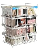 UMDONX 4 Pack Chest Freezer Basket Organiser Storage Boxes - Kitchen Expandable Stackable Metal Shelf Rack with Handles Wire Bins, White 29-45.5cm Width