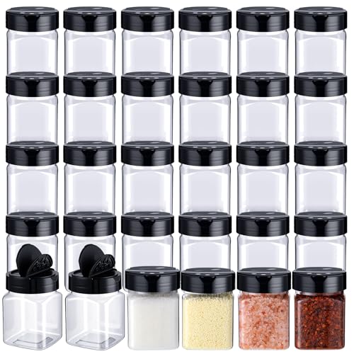 Mimorou 6.1 oz 30 Pack Plastic Spice Jars with Shaker Lids Clear Seasoning Containers Spice Bottles for Kitchen Storing Herbs Seasoning Powders (Square)