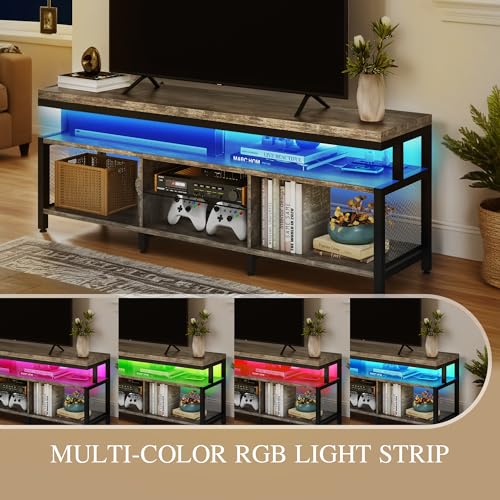 DWVO Living Room TV Stands for 70/65 inch TV LED Entertainment Center with Storage, Modern Television Stand, Industrial Media Console Cabinet with Power Outlets, Grey