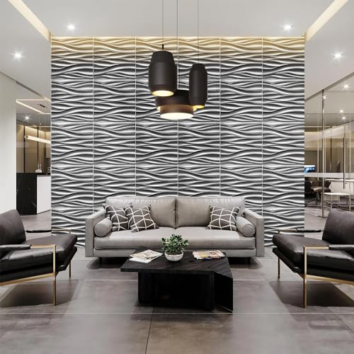 STICKGOO 3D Wall Panels, Brushed Silver Decorative Wall Covering Panels, Wave Wall Panels for Interior Wall Decor, PVC Accent Tiles for Living Room, TV Backdrop - Thumbnail 4