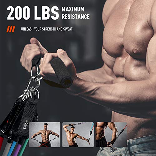 Unimi Resistance Band Set (13Pcs)- Stackable Up to 200lbs, with 6 Exercise Bands, Door Anchor, Handles, Carry Bag, Legs Ankle Straps, for Resistance Training , Workout Indoor & Outdoor