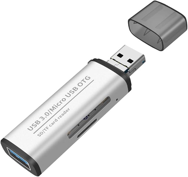 SZAMBIT Leitor de Cartões USB 3.0,OTG para USB 3.0 Micro USB Adaptador,Leitor de Cartão de Memória USB Padrão para PC,Telefones Inteligentes com Função OTG,Prata