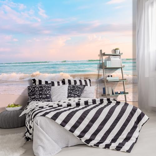 YIHWM -Clear Waves Summer Beach Coastal Scenery Fabric Wallpaper Coastal Islands Living Room Bedroom Bathroom Boys Girls Kids Room Large Mural- 137"x96"( not Peel and Stick)