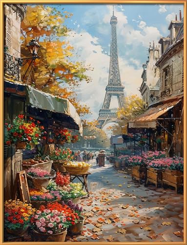 Image of Leczany Cross Stitch Patterns Stamped Kit for Beginners | Embroidery Supplies DIY Craft Kit Needlepoint for Adults Starter | 11CT, 3 Strands | Paris Street 15.8x20.9 inches