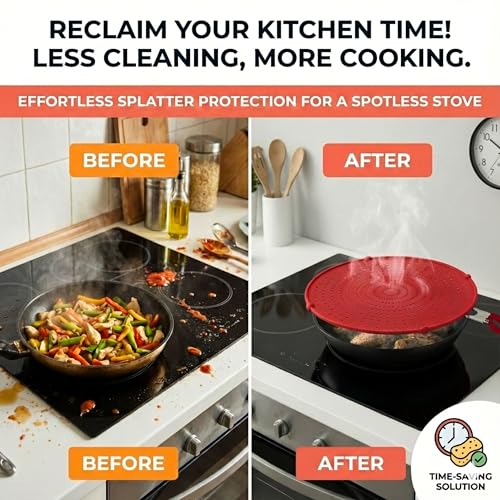 Silicone Splatter Screen for Frying Pan, 13” Red – Folds Flat with Sleeves, Dishwasher Safe Grease & Oil Splatter Guard, Heat Resistant Splash Guard Fits 10–12” Pans, Most 13” Skillets - image 2