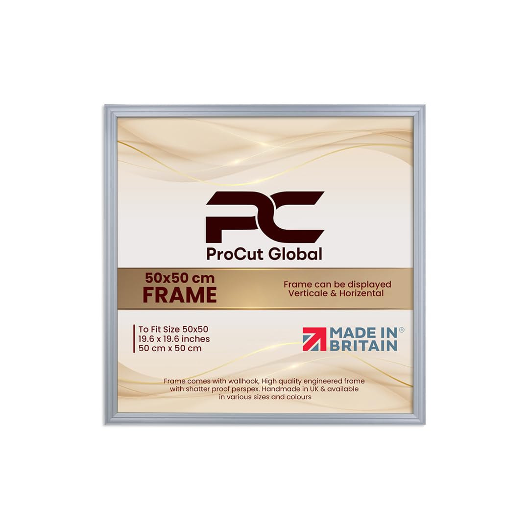 Procut Global 50x50CM Silver Picture Frames - Classic Wooden Photo Frame with Shatterproof Perspex for Wall or Tabletop - Perfect for Posters, Certificates & Prints - Sizes & Colors Available โ image 1