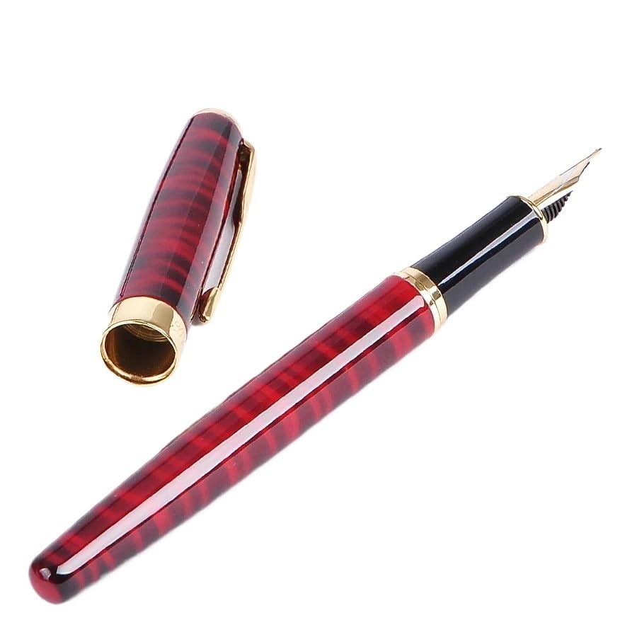 Stylo-plume en métal noir pointe fine avec détails rouges pour le bureau