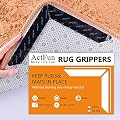 ActFun 16 pcs Rug Tape, Non Slip Reusable Washable Rug Grippers for Area Rugs, Floor Mats, Hardwood Floors, Tile Floors, Linoleum, Carpets, Black (not Applicable to Rubber or Silicone Carpet and Rugs)