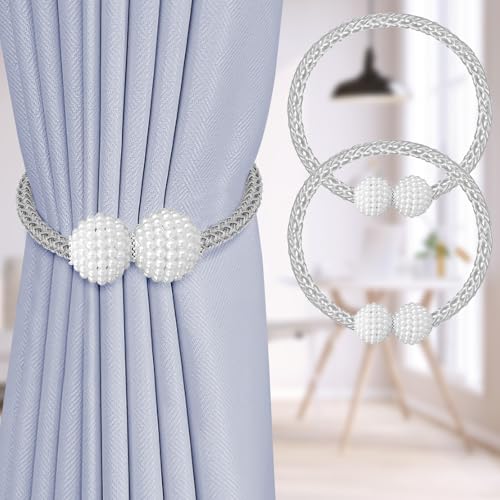 Image of 4Pack Magnetic Curtain Tiebacks, Curtain Tiebacks Buckles Holdbacks Holder Hooks Clip,Decorative Drape Handmade Curtain Tie Back(Grey)