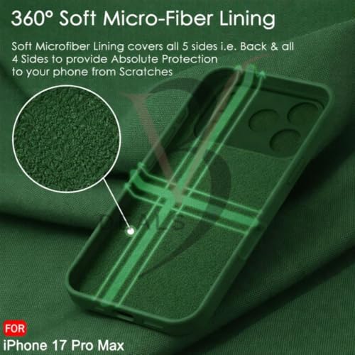 Image of Compatible for Apple iPhone 17 Pro Max Case, Anti-Skid Shock Absorbing Soft Silicone Back Cover with Camera and Screen Protection, Dustproof, Wireless Charging Compatible (Green)