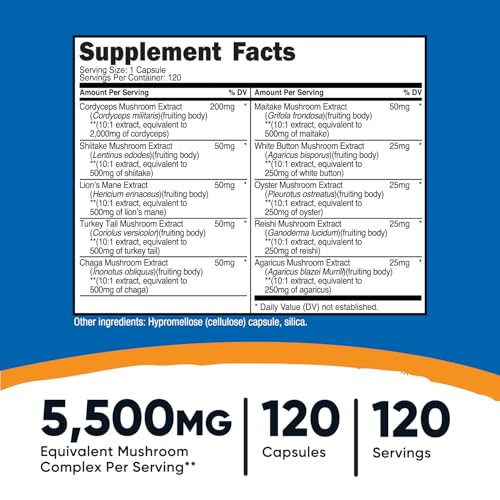Nutricost NTC-20308 Mushroom Complex Supplement, 120 Capsules - 10 Mushroom Blend (With Reishi, Maitake, Shiitake, Lion'S Mane, And More) - Non-Gmo And Gluten Free thumb #1