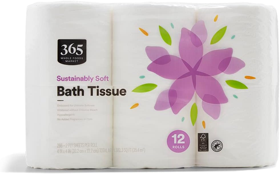 365 by Whole Foods Market, Bath Tissue Double Roll 286 Sheet 12 Count, 286 Count : Health & Household