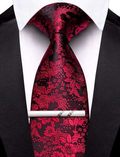 Image of Barry.Wang Floral Ties for Men Flower Necktie with Tie Clip Formal