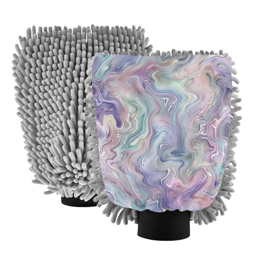 GakkiGii Strange Water Ripples 2 Pack Microfiber Car Wash Mitts, Dual-Sided Chenille Gloves, Scratch-Free for Auto Detailing & Home Cleaning, L