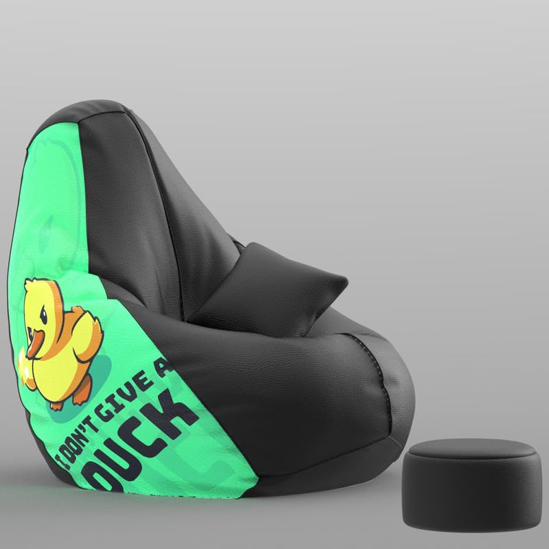 Image of Biggie Bean Bag with Beans Filled 6XL Bean Bag with Free Cushion Footrest - Official : PrintZen Combo (Matching Color : Printed, Dont Give Duck-Black)