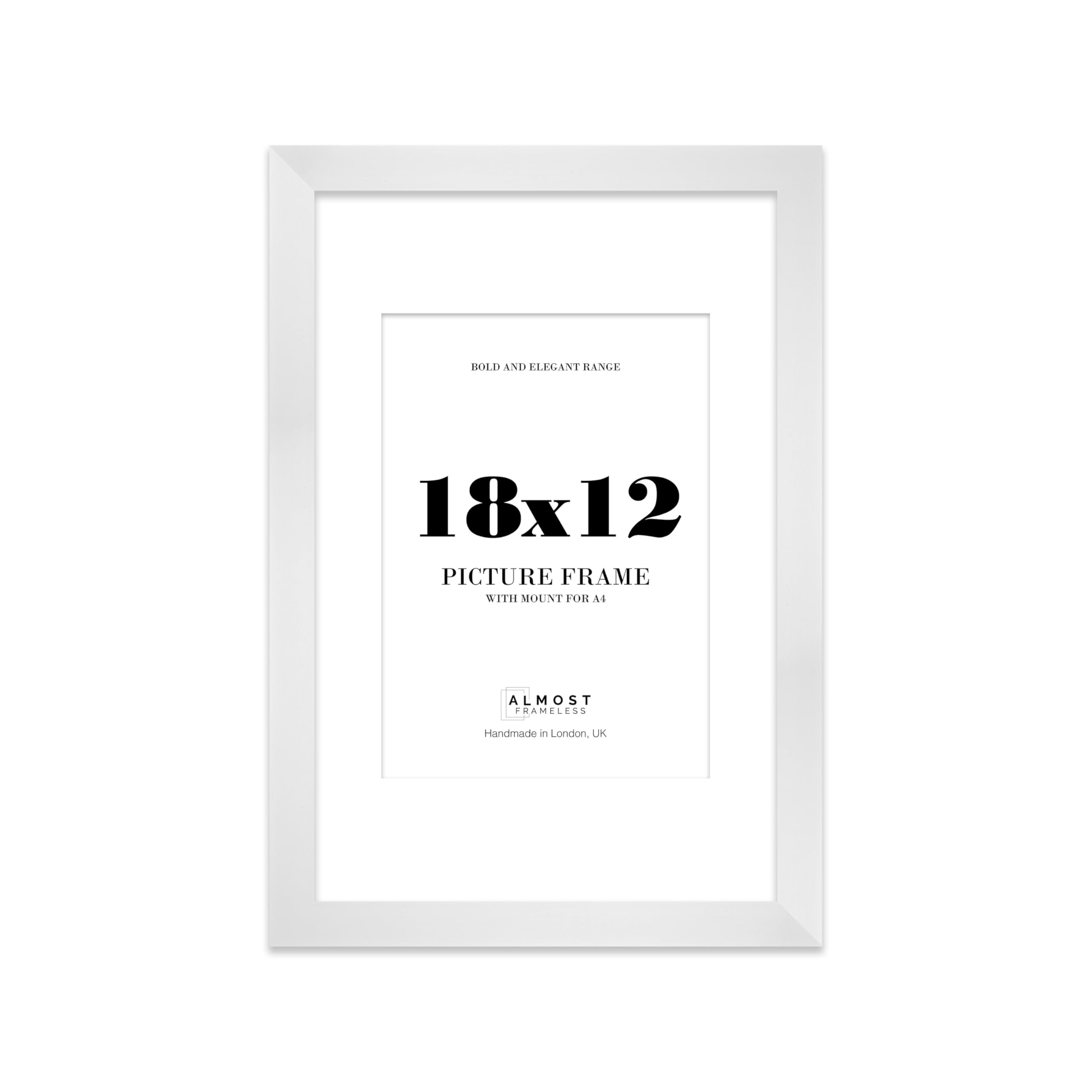 18x12 White Frame With Mount for A4 Pictures 28mm Edge Portrait and Landscape Display with Wall Hooks, 1 Pack