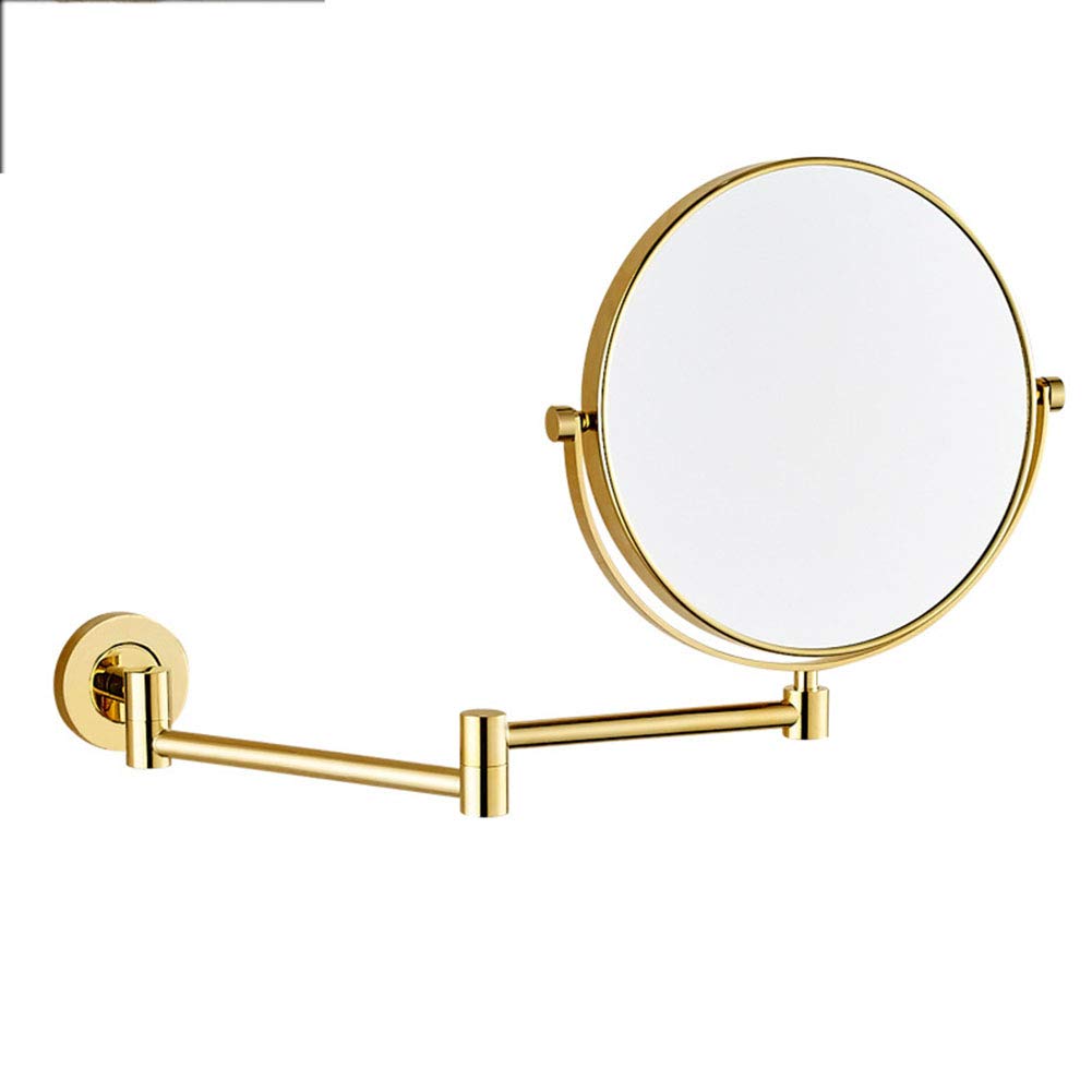 Espejo de maquillaje montado en la pared, espejo de baño de pared con lupa, extensible de dos caras, giratorio de 360 grados, acero inoxidable, para baño, 8 pulgadas (dorado 5x)