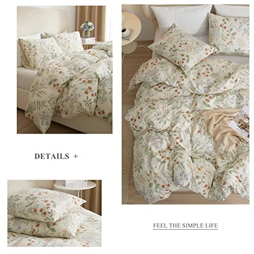 Aojim Duvet Cover Set Pure Cotton, Exquisite Floral Pattern Bedding Set 3 Pcs With Zipper Closure, 1 Cute Comforter Cover And 2 Pillowcases, Japanese Style Quilt Cover Queen, No Comforter #TOP3