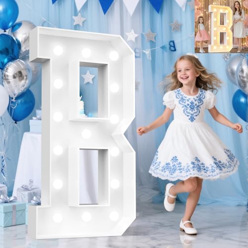 Image of Pooqla 4 FT Marquee Light Up Letters, Giant LED Sign Cool White and Warm White Marquee Letter 4 Feet Tall, Big Mosaic Letter B for Balloons Birthday Party Anniversary Wedding Decorations