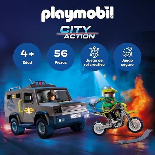 Miniatura 2 de PLAYMOBIL | City Action | Vehículo SWAT | con Agente de policía, Motocicleta de Delincuente y Banda de Clavos | Juguete Infantil a Partir de 4 años | 72066