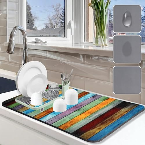 Image of Dish Drying mat for Kitchen Water Absorbent mats for Kitchen Utensils Large Dry mat for Kitchen Utensils Drying mat Water Absorbent mats for Kitchen Large Size 58x38cm (Design 4)