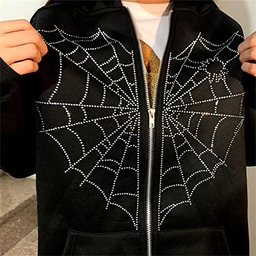 Aobiono Women Men Y2K Zip Up Oversized Hoodie Gothic Spider Web Heart Emo Grunge Alt Graphic Baggy Fleece Jacket Vintage 90s4