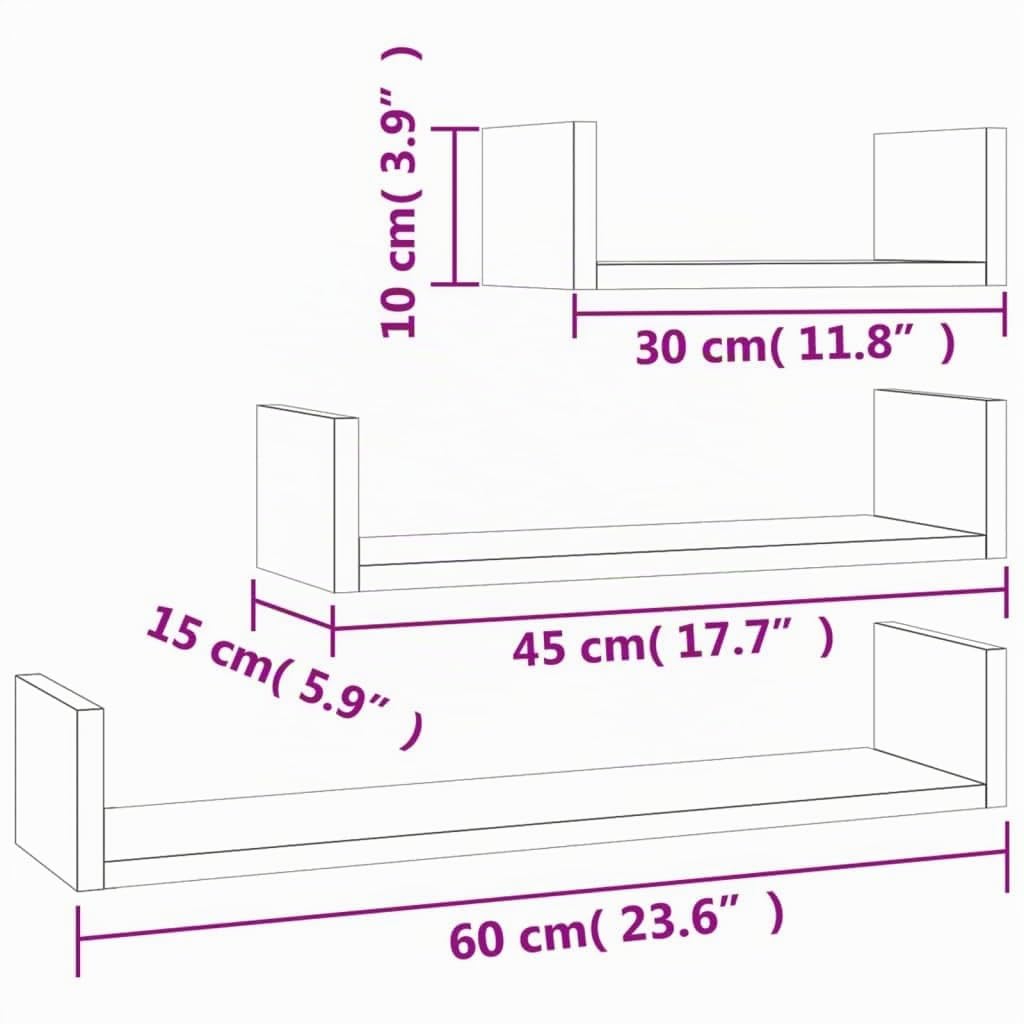 vidaXL Étagères Murales 3 pcs, Organisateur de Maison Suspendu, Meuble de Rangement Salon Salle de Séjour, Chêne Sonoma Bois d’Ingénierie