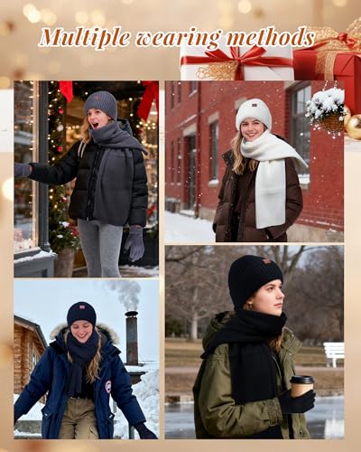 Hat Gloves Scarf Set for Women, Winter Knit Beanie Fleece-lined Touch Screen Gloves Long Scarve 3 in 1 Set Gift for Women - image 7