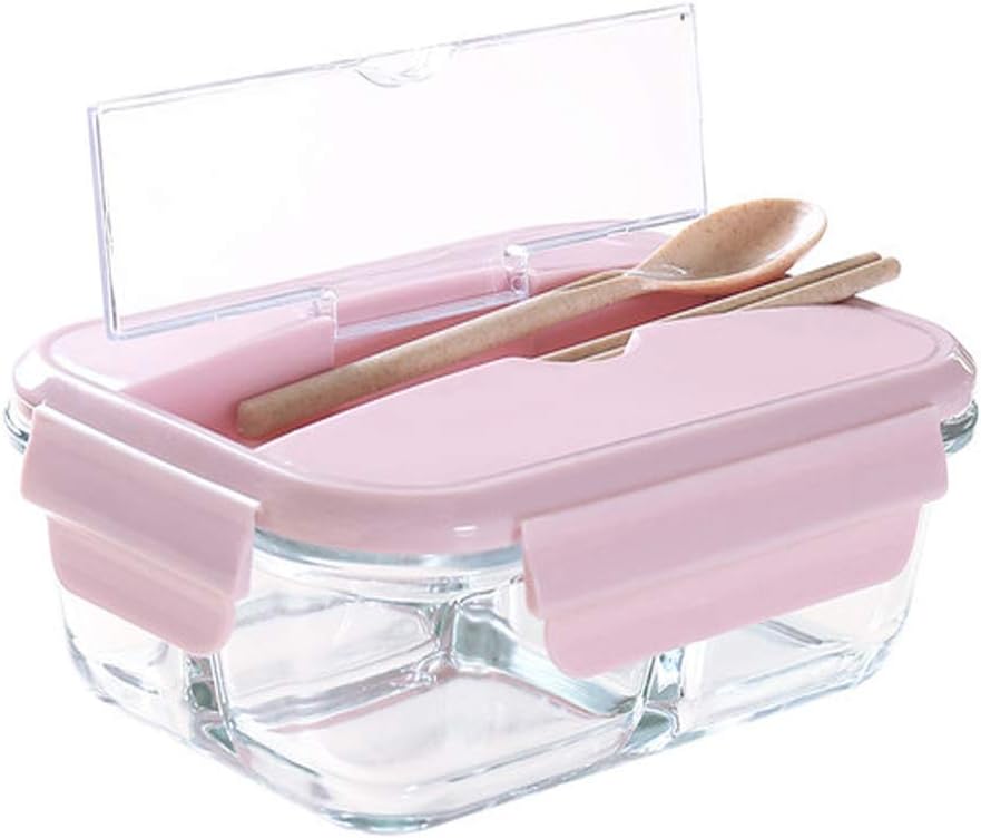 DAMAILE Compartment Glass Food Storage Containers with Lids Meal Prep and Portion Control Lunch Box Airtight, Leakproof Microwave, Oven, Freezer Pink