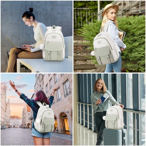 Image of WINDARS School Backpack for Teen Girls, Cute College Backpacks for Women Students Aesthetic Bookbag Large 15.6 Inch Laptop Bag Middle School Travel Back Pack (Green Beige)