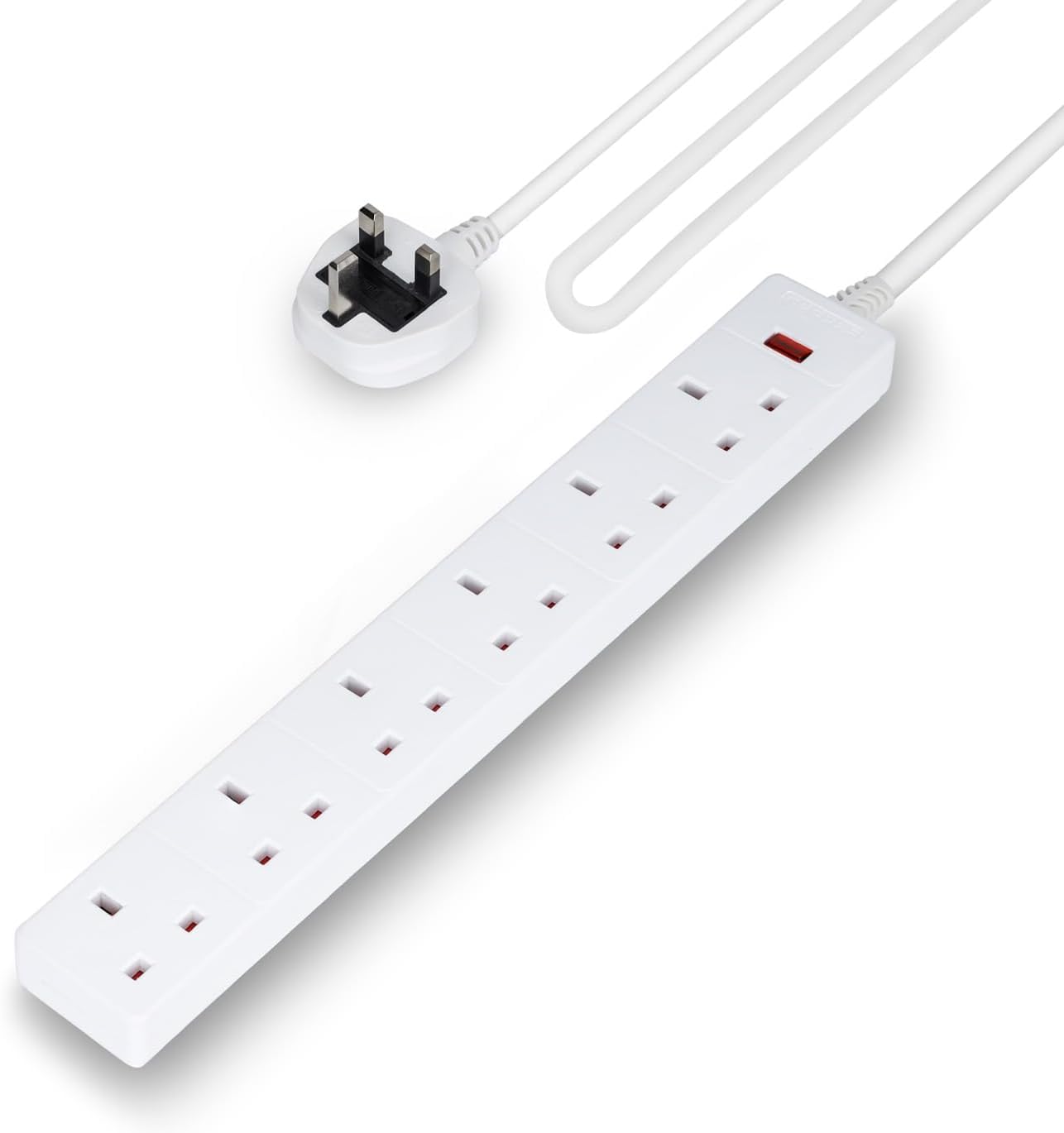 3M Extension Lead with 4 Way Socket, Heavy Duty Power Strip with Neon Indicator Light, Multi Socket Adapter for Home, Office, Living Room, Camping Essentials,3 meter Extension Cable. (6-socket)