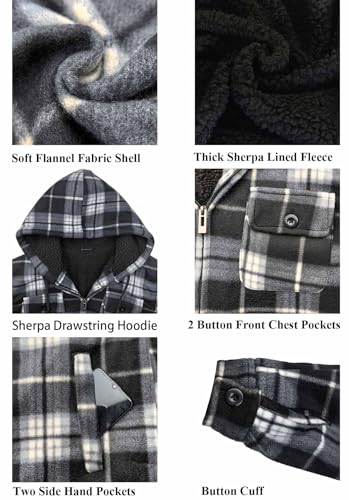 Thick Plaid Flannel Jacket for Men Sherpa Fleece Lined Hooded Coat Heavy Winter Warm Thermal Full Zipper Hoodies3