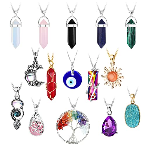 Adramata 15 st Kristall Halsband för kvinnor Skydd Chakra Halsband Life Evil Eye Friends Halsband Färg Glas Halsband Hängsmycke Naturlig sten Halsband Boho Halsband Set