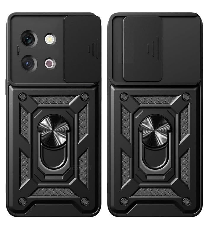 Image of SkyTree Vivo Y58 5G /Y38 Robotic Sliding Camera Window Shock Proof Thunder Case, Dual Layer Hybrid Shockproof Back Cover with Kickstand - Black